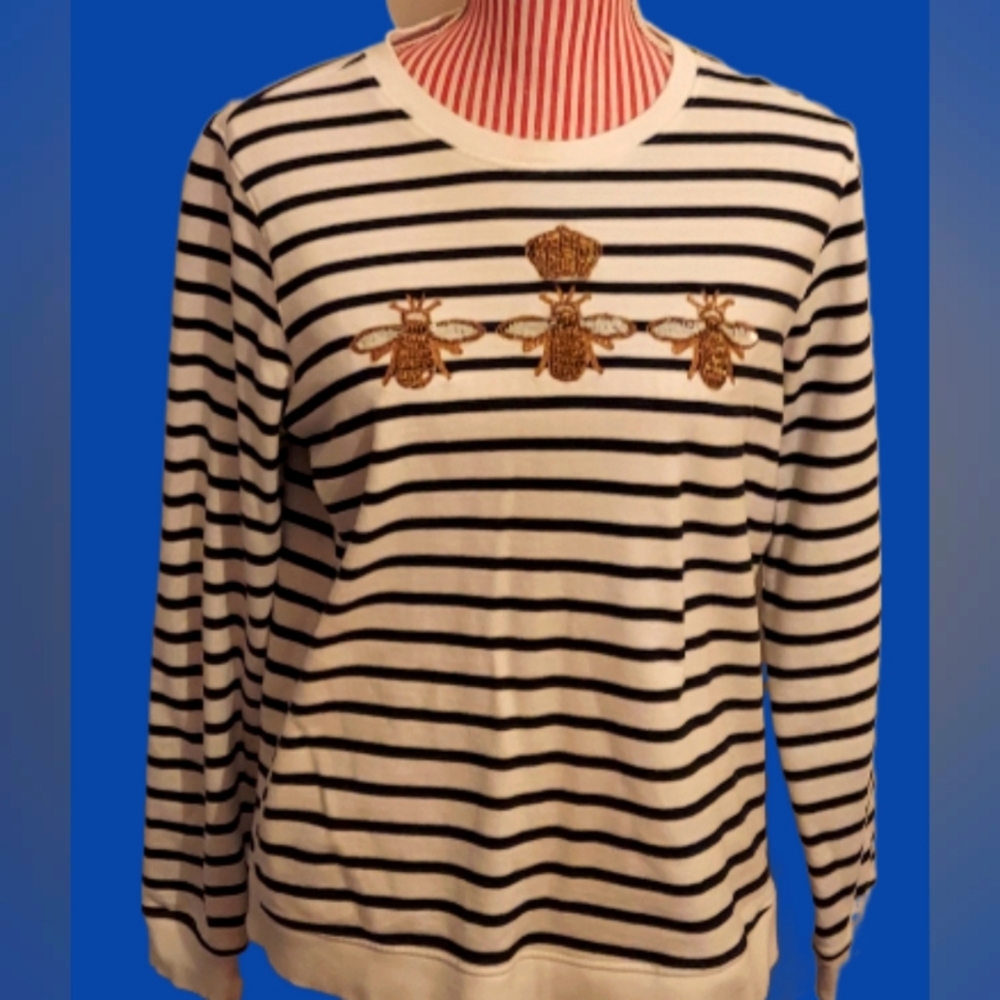 Like New Serengeti Beaded Queen Bee Striped Top Medium